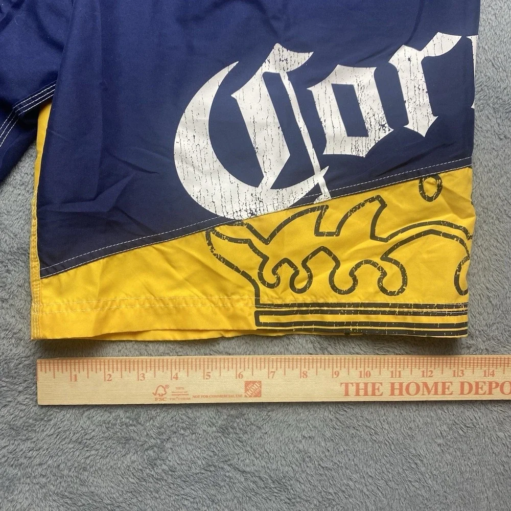 Corona Extra Beer Board Short Mens 36 Blue Yellow Swim Trunks Bathing Suit